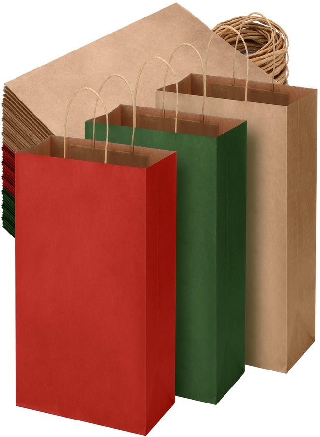Kolldenn 120 Pcs Brown Red and Green Christmas Gift Bags Holiday Gift Kraft Paper Bags with Handles for Wedding Baby Shower Bridal Shower Shopping Party Favor Business, 8.26 x 6.3 x 3.15 Inches - Image 1